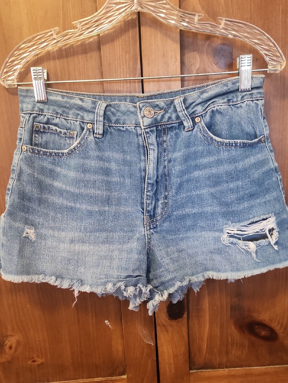 Rewash Women’s Distressed Mid-Rise Denim Shorts - Blue